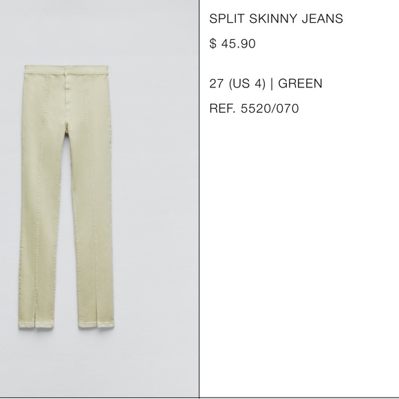 Zara Denim - Zara Light Green Split Hem Skinny Denim Jeans Size 27 (4)